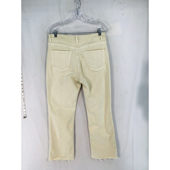 Zara Denim Flared Cropped Jeans Cream Color Women's 10 Raw Hem 26" Inseam - Picture 13 of 15